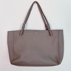 Tory Burch York Grey Saffiano Leather Buckle Tote